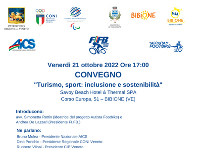 Convegno "Turismo, sport: inclusione e sostenibilità": Bibione, venerdì 21 ottobre 2022