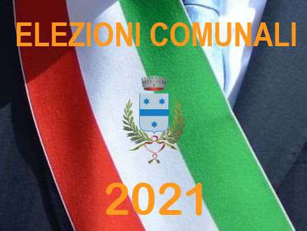 Logo delle Elezioni Amministrative Comunali del 3 e 4 ottobre 2021 con stemma comunale e fascia tricolore del sindaco