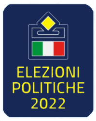 Logo delle Elezioni Politiche 2022 con urna tricolore stilizzata e dicitura consultazione elettorale
