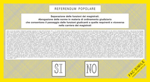Fac-Simile della SCHEDA di colore GIALLO per il referendum abrogativo n. 3 - parte INTERNA
