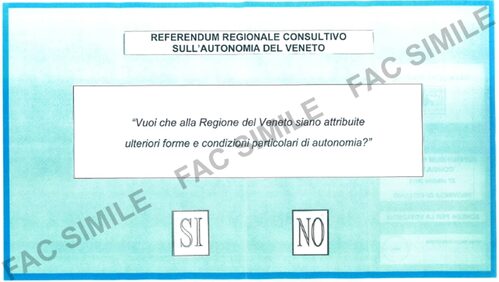 Fac-Simile della SCHEDA per il referendum regionale consultivo