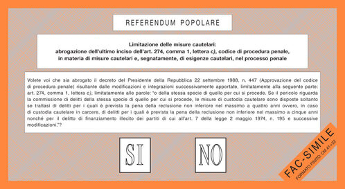 Fac-Simile della SCHEDA di colore ARANCIONE per il referendum abrogativo n. 2 - parte INTERNA